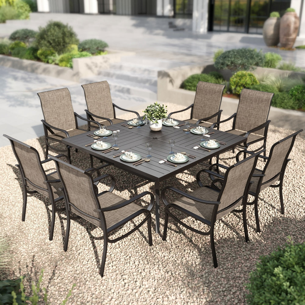 Wave 9 Pcs Outdoor Dining Set with 60" Square Table and Fixed Chairs
