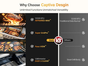 Captiva Designs Multifunctional Outdoor Grill with Infrared Side Burner and Viewing Window