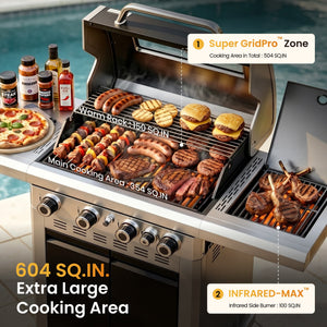 Captiva Designs Multifunctional Outdoor Grill with Infrared Side Burner and Viewing Window