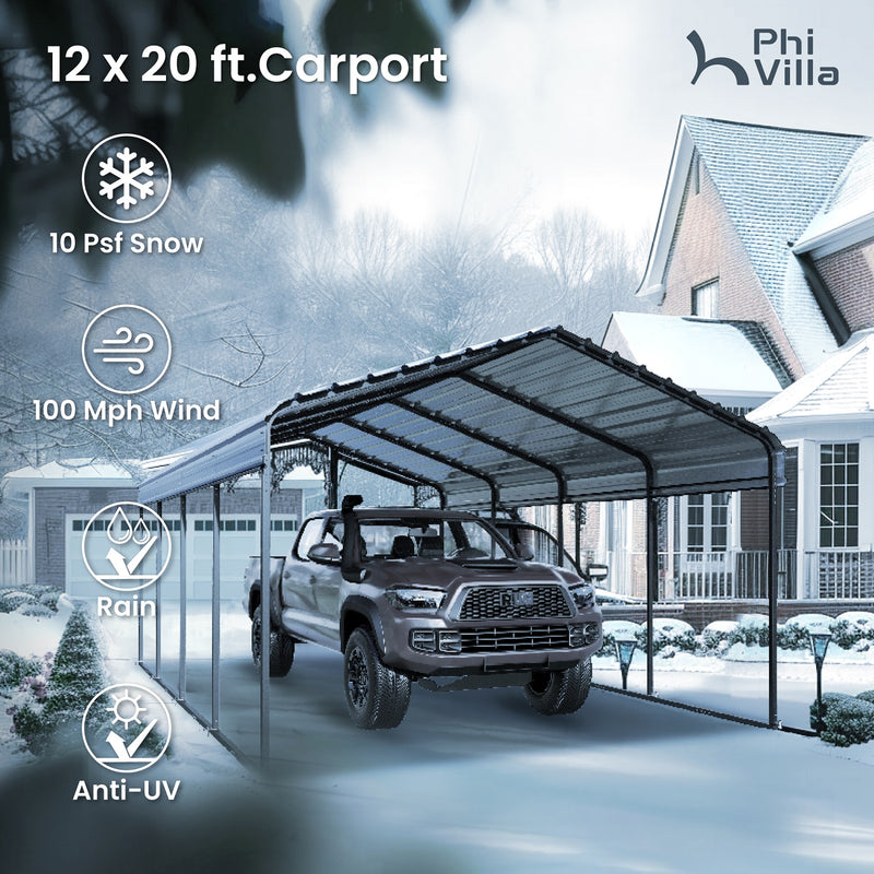 PHI VILLA Deluxe Heavy Duty Metal Outdoor Carport Canopy Multi-use Car Garage Shelter