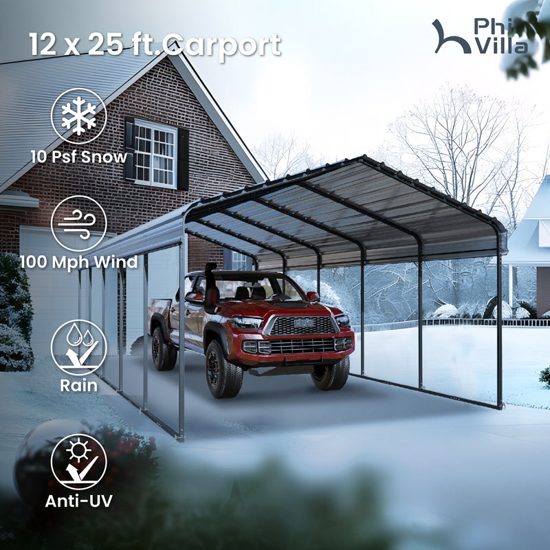 PHI VILLA Deluxe Heavy Duty Metal Outdoor Carport Canopy Multi-use Car Garage Shelter