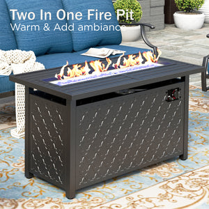 5-Seater Outdoor Metal Diamond Sofa Set with Fire Pit Table