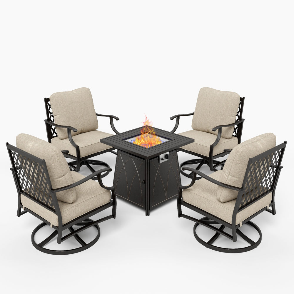 4-Seater Garden Metal Diamond Sofa Set with Fire Pit Table