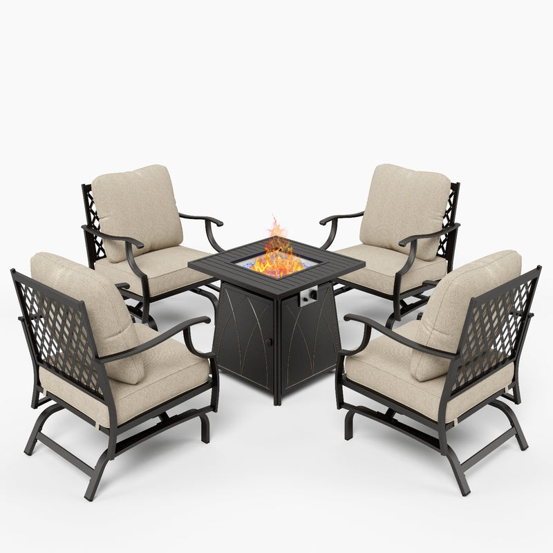 Phi Villa 4-Seater Outdoor Steel Conversation Sofa Set With Fire Pit Table