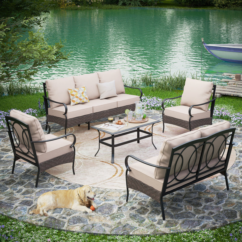 PHI VILLA 7-Seat Extra Large Outdoor Patio Conversation  Sofa Sets with Loveseat