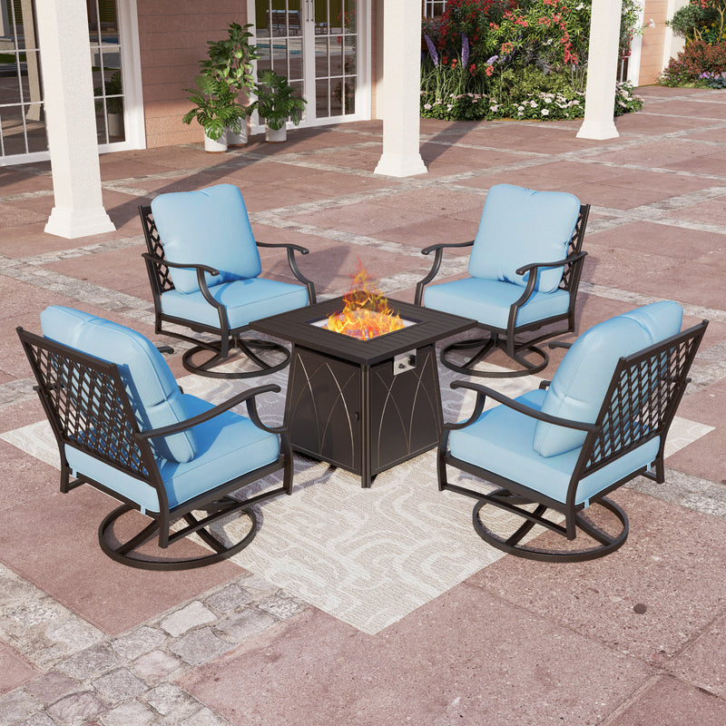 Phi Villa 4-Seater Outdoor Steel Conversation Sofa Set With Fire Pit Table