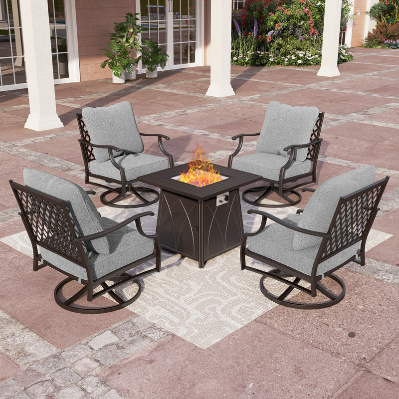 Phi Villa 4-Seater Outdoor Steel Conversation Sofa Set With Fire Pit Table