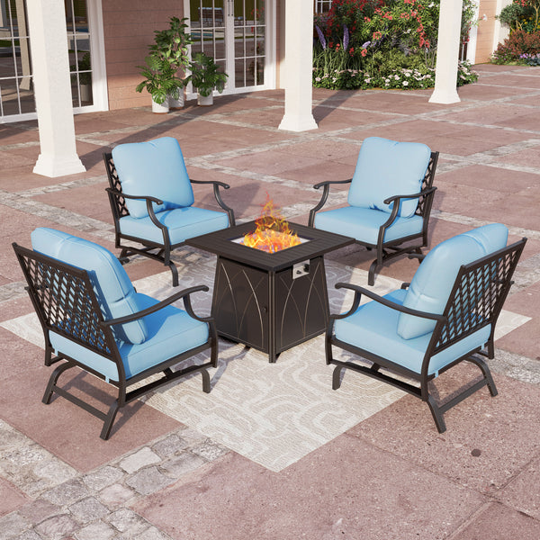 Phi Villa 4-Seater Outdoor Steel Conversation Sofa Set With Fire Pit Table