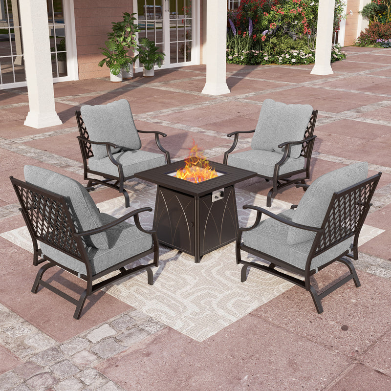 Phi Villa 4-Seater Outdoor Steel Conversation Sofa Set With Fire Pit Table