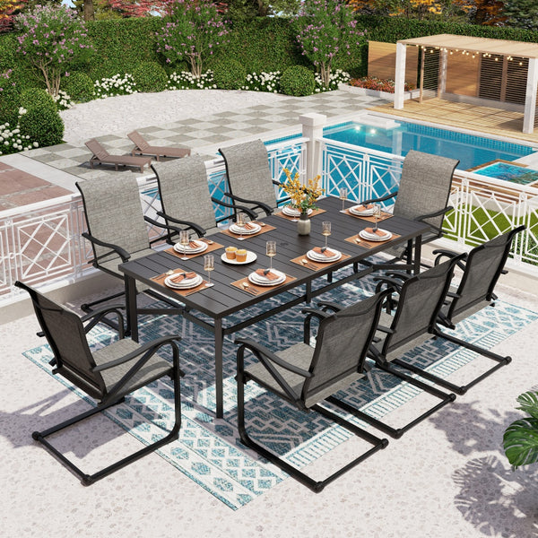 9-Pcs Patio Dining Set with Textilene C-spring Chair-Phi Villa