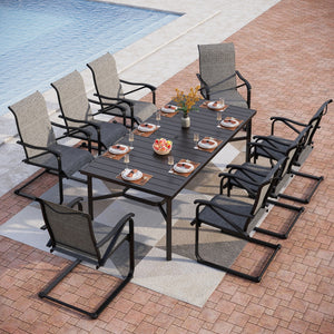9-Pcs Patio Dining Set with Textilene C-spring Chair-Phi Villa