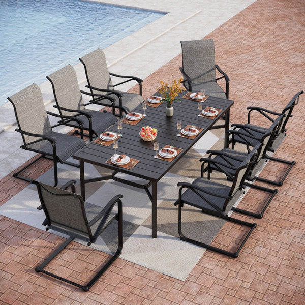 9-Pcs Patio Dining Set with Textilene C-spring Chair-Phi Villa
