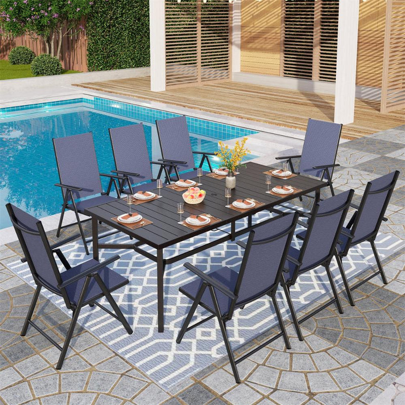 9-Piece Patio Dining Set with Foldable Textilene Chairs Phi Villa