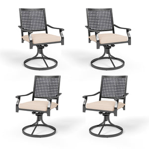 PHI VILLA Outdoor Fixed Steel Dining Chairs with Woven Pattern
