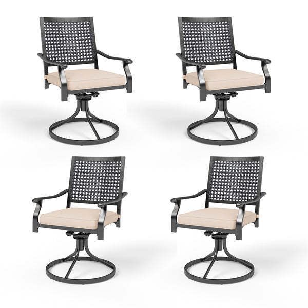 PHI VILLA Outdoor Fixed Steel Dining Chairs with Woven Pattern