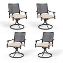 PHI VILLA Outdoor Fixed Steel Dining Chairs with Bullseye Flower Pattern - Set of 2