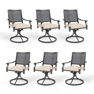 PHI VILLA Outdoor Fixed Steel Dining Chairs with Woven Pattern