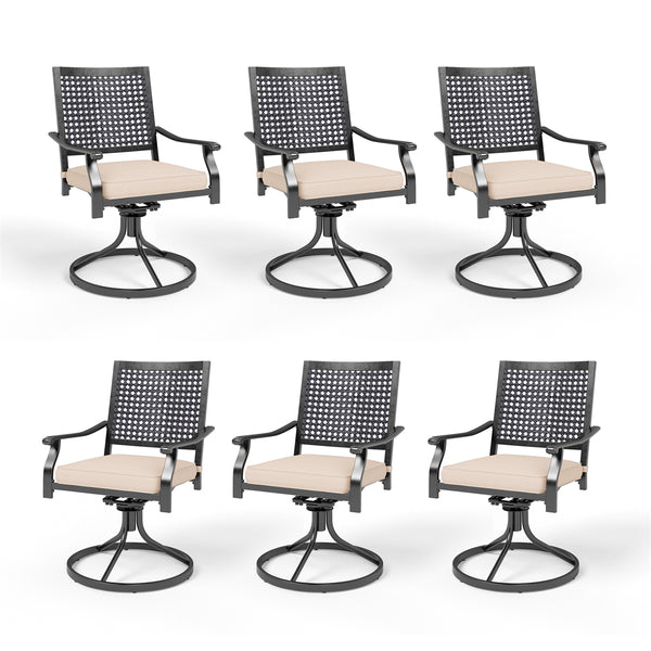 PHI VILLA Outdoor Fixed Steel Dining Chairs with Woven Pattern