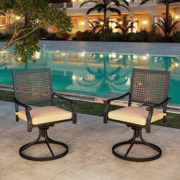 PHI VILLA Outdoor Fixed Steel Dining Chairs with Woven Pattern
