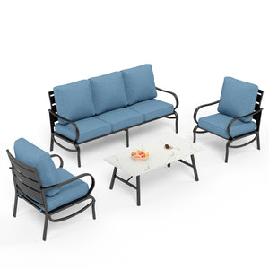 5-Seater Patio Metal Wave Sofa Sets With Coffee Table
