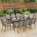 9-Piece Brown Textilene Fixed Chair Outdoor Dining Set-Phi Villa