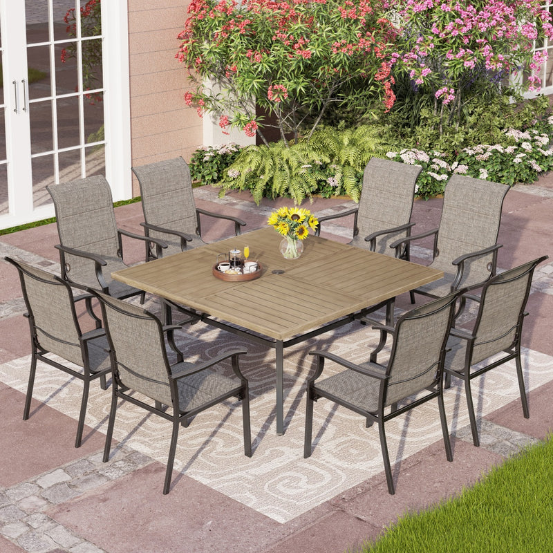 8-Seat Patio Dining Set with Wood-like Table & Highback Fixed Chairs for Family Reunion PHI VILLA