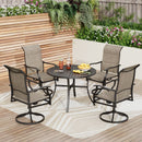 PHI VILLA 5-Piece Patio Dining Set Padded Textilene Swivel Chairs & Slat Steel Round Table