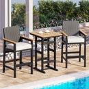 Tranquil 3-Pcs Outdoor High Bar set with HDPE Rattan Bar Stool and Wood-like Table