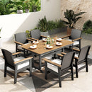 Tranquil 7-Pcs Outdoor Dining set with HDPE Rattan Chair and Wood-like Table