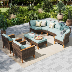 Phi Villa 9-Seater Patio Wicker Sofa With Multi-functional Ottomans