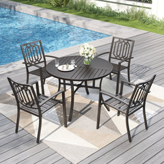 5-Piece Outdoor Dining Set with 42" Round Table and Stckable Chairs