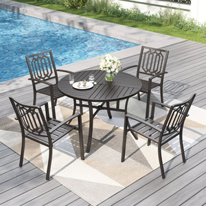 5-Piece Outdoor Dining Set with 42" Round Table and Stckable Chairs