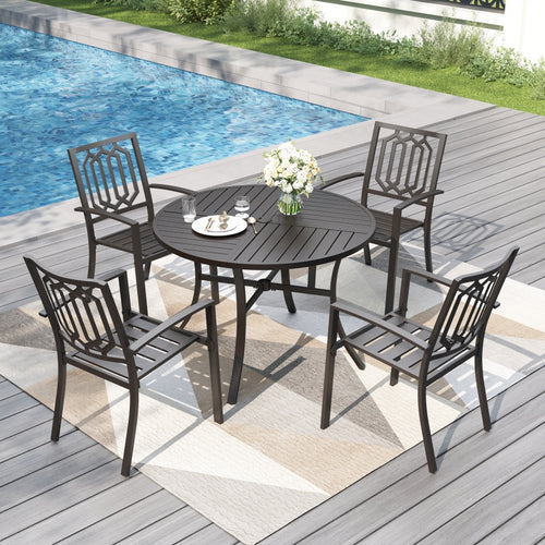 5-Piece Outdoor Dining Set with 42" Round Table and Stckable Chairs