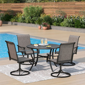 Phi Villa 5-Piece Round Table Dining Set with Textilene Swivel Chairs
