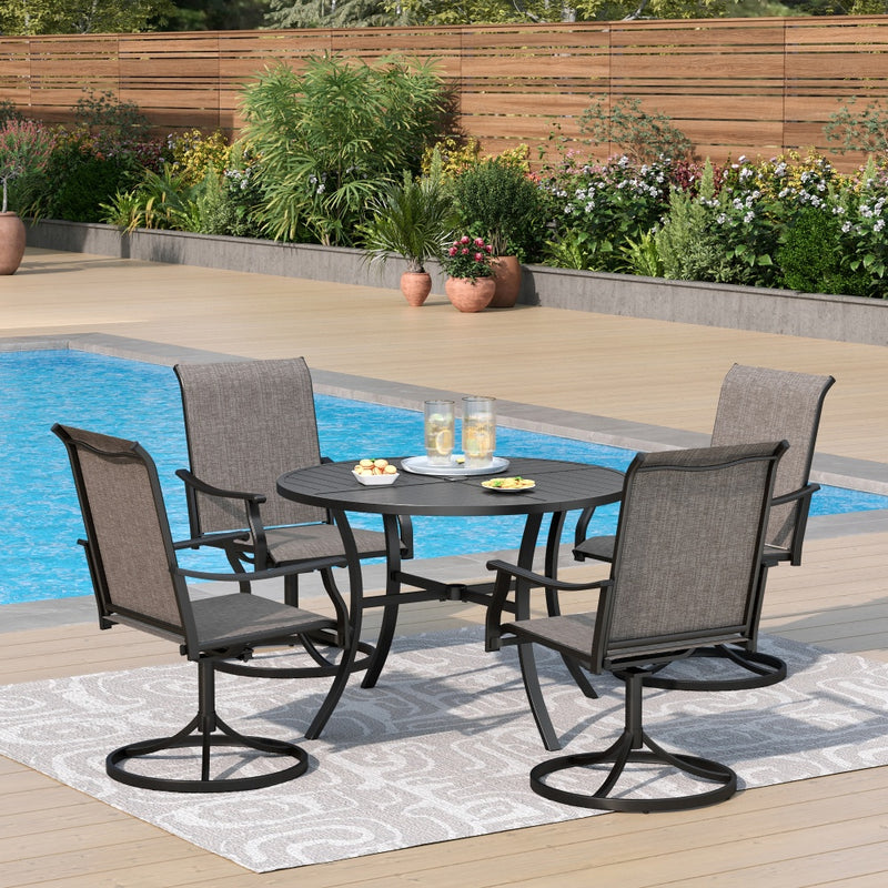 Phi Villa 5-Piece Round Table Dining Set with Textilene Swivel Chairs