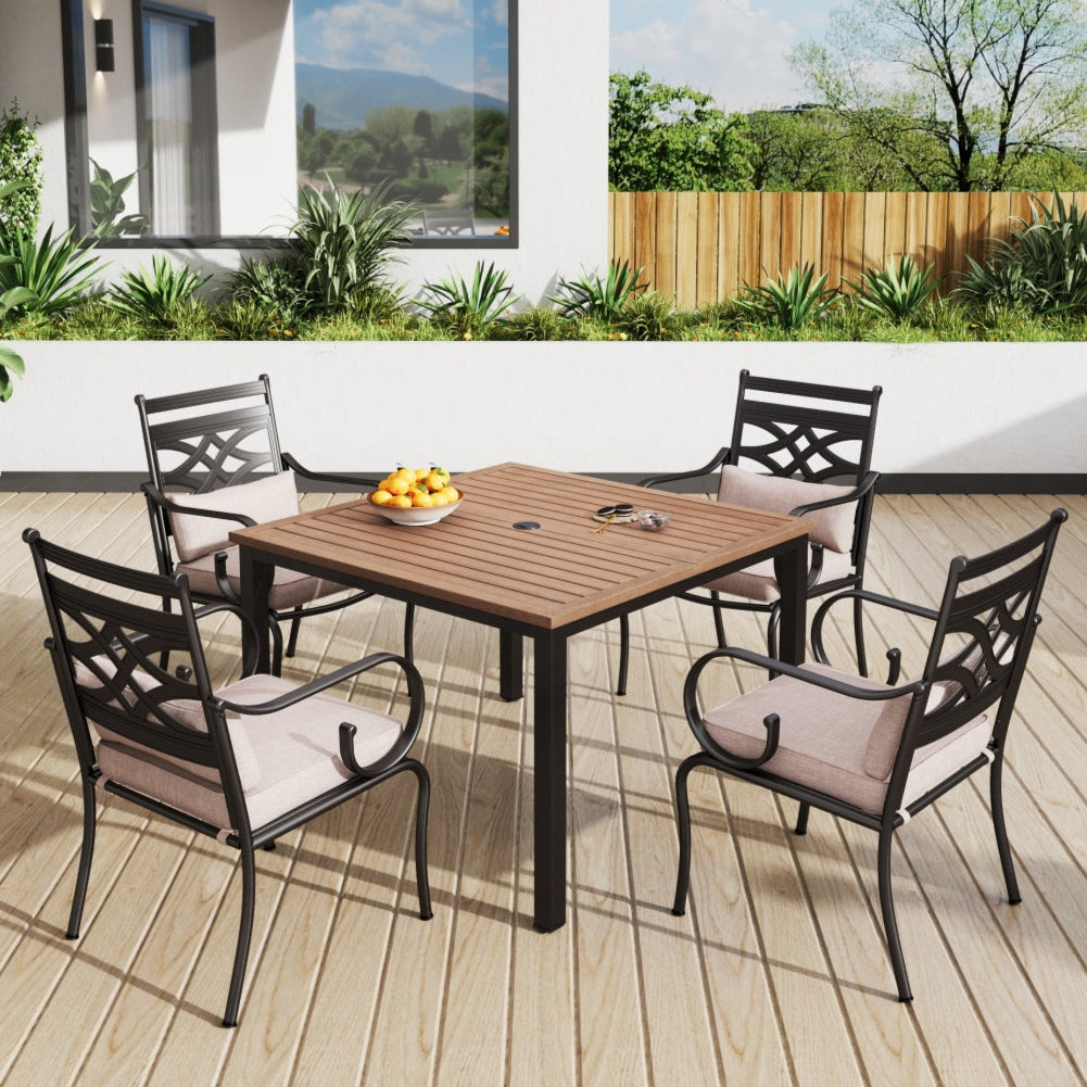 Vine 5-Pcs Patio Dining Set with Hand-painted Farmhouse Table | Phi Villa