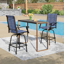 Phi Villa 3-Pcs Patio High Bar Set-Textilene Swivel Stools & Sea Stone Tabletop Design