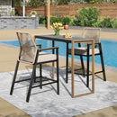 Phi Villa 3-Pcs Patio High Bar Set-Mirage Rope-art Stools & Sea Stone Tabletop Design