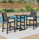 Tranquil 3-Pcs Outdoor High Bar set with HDPE Rattan Bar Stool and Wood-like Table