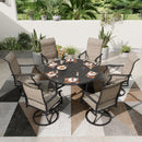 6-Seat Outdoor Dining Set with Round Table & Highback Textilene Swivel Chairs-Phi Villa