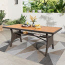 Phi Villa Rustic Wood-Rattan Dining Table for Outdoor