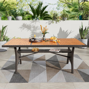 Phi Villa Rustic Wood-Rattan Dining Table for Outdoor