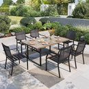 Phi Villa 7-Piece Patio Dining Set 6 Fixed Stackable Chairs & Farmhouse Style Table