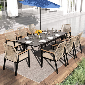 Mirage 7/9-Piece Patio Dining Set with Stylish Rattan Rope Chairs and Expandable Table-Phi Villa