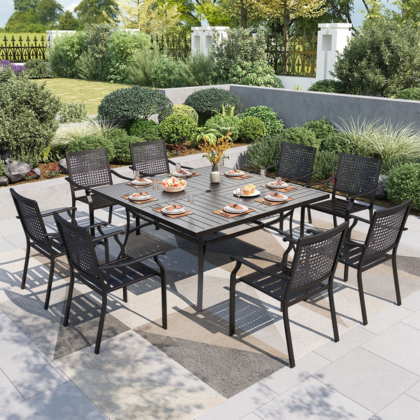 9-Piece Patio Dining Set with 60" Square Table and Woven Pattern Chairs