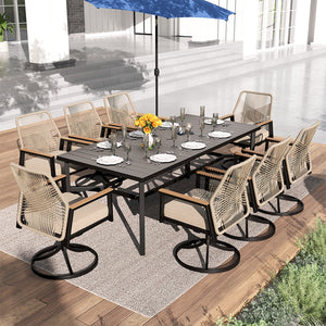 9-Piece outdoor dining set with table, and 8 rope-art swivel chairs