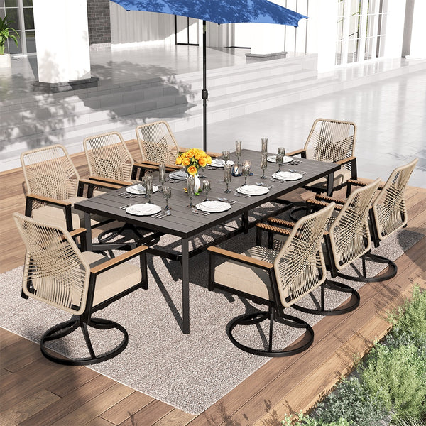9-Piece outdoor dining set with table, and 8 rope-art swivel chairs