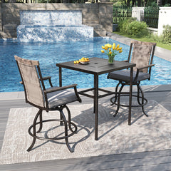 PHI VILLA 3-Piece Patio Bar Set with 2 Swivel Rattan Bar Stools &  1 Square Table