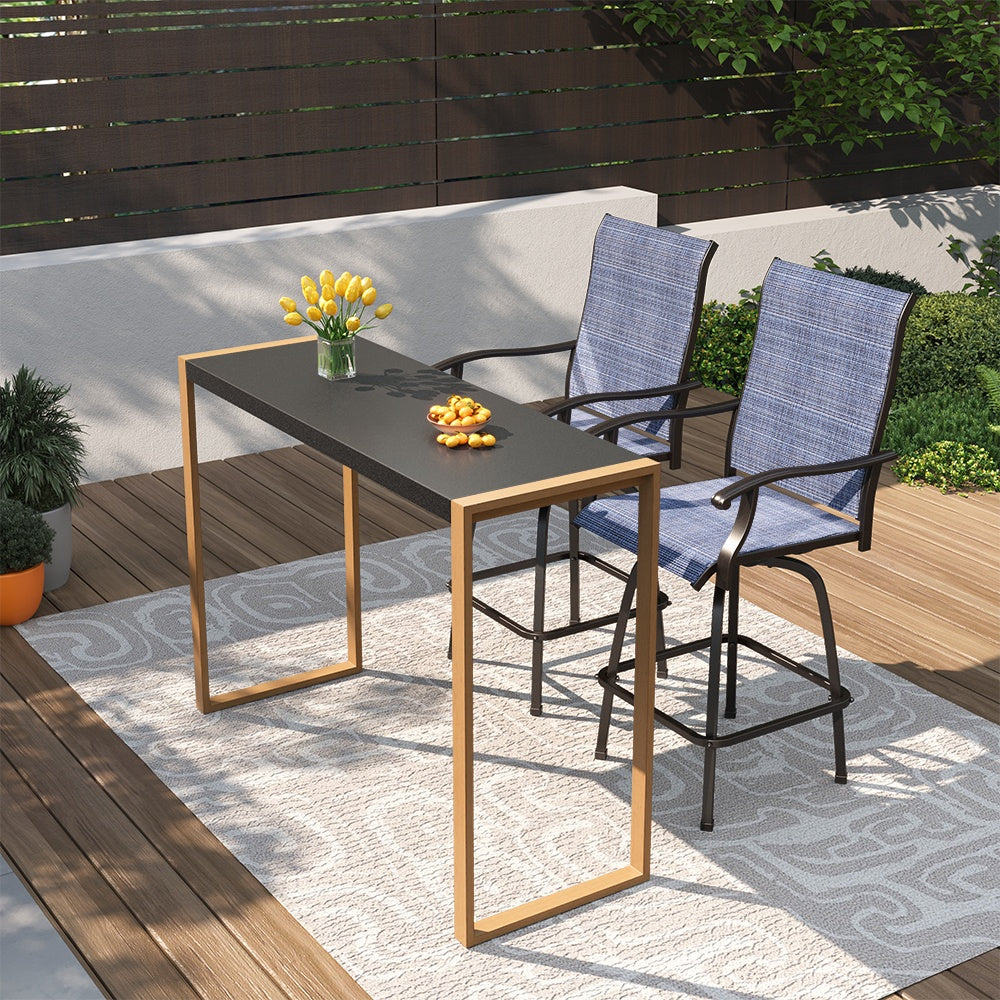 3-Pcs. Stylish Sea Stone Bar Table with Bar Stools Patio Bistro