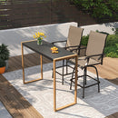 Phi Villa 3-Pcs Patio High Bar Set-Textilene Swivel Stools & Sea Stone Tabletop Design